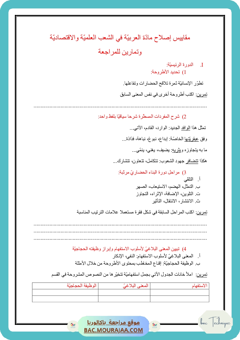 Corrigé principale arabe Bac 2015 – Section technique